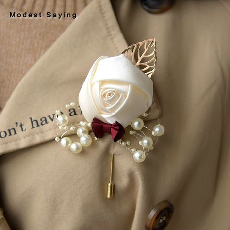 Find More Wedding Bouquets Information about 3PCS Champagne Best Man Satin Rose Corsage for Groom Groomsman Wedding Suit Boutonnieres 2018 Accessories Pin Brooch Decorations,High Quality Wedding Bouquets from modest saying Lacebridal Store on Aliexpress.com Mens Brooch, Groomsmen Buttonholes, Buttonhole Flowers, Rose Boutonniere, Corsage Prom, Bridesmaid Pearls, Groom Boutonniere, Wedding Store, Corsage Wedding