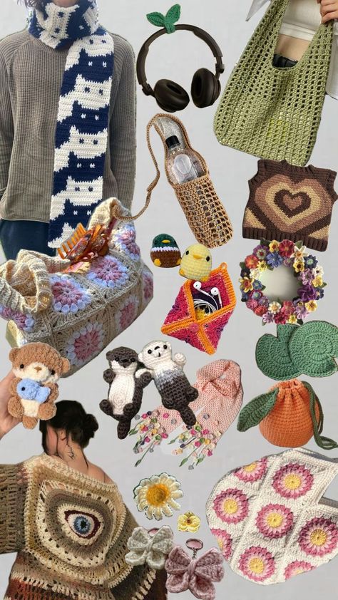 Collage of crochet patterns and projects for creative inspiration. 2025 Crochet Trends, Crochet Trends, Knitting And Crocheting, Art And Crafts, Crochet Ideas, Knit Crochet, Random Stuff, Crochet Patterns, Vision Board