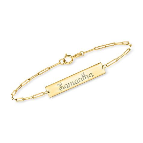 Italian 14kt Yellow Gold Personalized Bar Paper Clip Link Bracelet Fine Jewelery, Bar Bracelet, Script Type, Bar Bracelets, Paper Clip, Minimalist Jewelry, Link Chain, Link Bracelets, Jewelry Bracelets