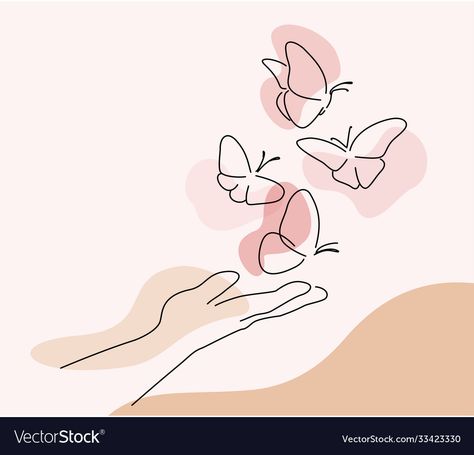 Butterfly On Finger, Line Art Butterflies, Hand With Butterfly, Line Art Butterfly, Contour Line Art, Butterfly Line Art, Simplistic Wallpaper, Line Art Flowers, Line Art Drawing