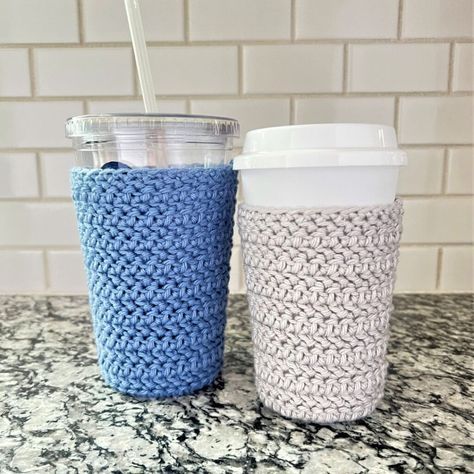 Cup Koozies Diy, Crochet Ice Coffee Cozy Pattern, Crochet Coffee Cup Sleeve, Coffee Sleeve Crochet Pattern Free, Crocheted Cup Cozy Free Pattern, Crochet Iced Coffee Cozy Pattern, Free Crochet Cup Cozy Pattern, Crochet Coffee Sleeve Free Pattern, Cup Cozies Crochet Pattern Free