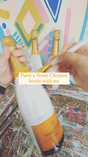 Julia McGahee Art on Instagram: "So many have asked and here is the process! Just a quick snippet of what it looks like to paint these bottles from start to finish 🥂 Cheers! Savannah Weddings | Wedding Artwork | Wedding Details | Veuve Clicquot | Painted Champagne Bottle | Painted Veuve" Veuve Clicquot Painted Bottle, Blue Painted Champagne Bottle, Decorated Veuve Bottle, Veuve Clicquot Wedding, Painted Veuve Bottle Wedding, Veuve Clicquot Cake, How To Paint Champagne Bottles, Painted Prosecco Bottle, How To Paint A Champagne Bottle