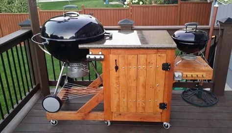 Hanging a weber kettle - The BBQ BRETHREN FORUMS. Weber Grill Cart, Weber Grill Table Diy, Weber Grill Table, Diy Grill Table, Kettle Bbq, Table Grill, Weber Charcoal Grill, Grill Stand, Weber Kettle