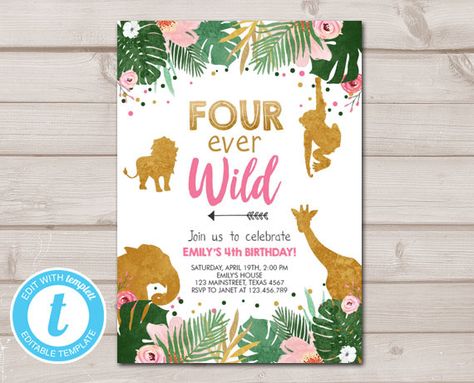 3rd Birthday Party For Girls, Third Birthday Invitations, Young Wild And Three, Animal Theme Birthday, Safari Animals Birthday, Animal Birthday Invitation, Safari Wallpaper, Dinosaur Birthday Invitations, Wild One Birthday