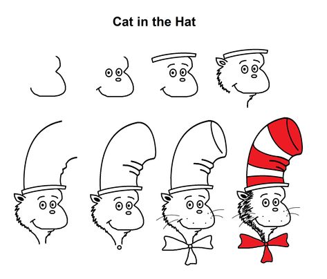 Step-by-step drawing tutorial to draw the Cat in the Hat using the number '3'. Dr Suess Drawings Easy, How To Draw Cat In The Hat Step By Step, How To Draw The Cat In The Hat, Dr Seuss Hat Drawing, How To Draw Dr Seuss Characters, How To Draw Cat In The Hat, Dr Suess Hat Drawing, Cat In The Hat Drawing, Dr Seuss Drawing