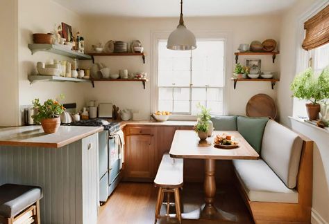 44 Chic Vintage Kitchen Decor Ideas That You’ll Love in 2024 Small Vintage Kitchen, Vintage Kitchen Decor Ideas, Retro Farmhouse Kitchen, Pink Accent Chair, Bungalow Kitchen, Retro Farmhouse, Kitchen Seating, Kitchen Decor Ideas, Retro Accessories