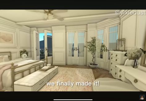 Aesthetic Bloxburg Apartment, Bloxburg Parents Room, Walk In Closet Bloxburg, Bloxburg Parents Bedroom Ideas, Bloxburg Master Room Ideas Bedroom, Bloxburg Realistic Bedroom, Bloxburg Desk Ideas, Bloxburg Closet Ideas, Bloxburg Master Room Ideas