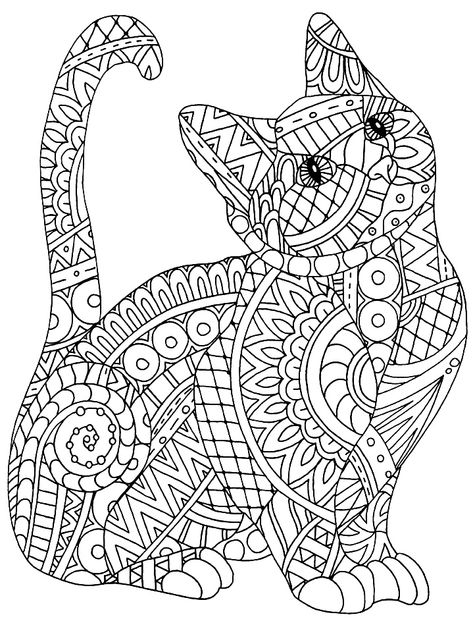 Mandala Art Animals Easy, Cat Mandala Coloring Pages, Cat Zentangle, Zentangle Coloring Pages, Mandala Animals, Aesthetic Coloring Pages, Cat Coloring Pages, Geometric Coloring Pages, Cat Template