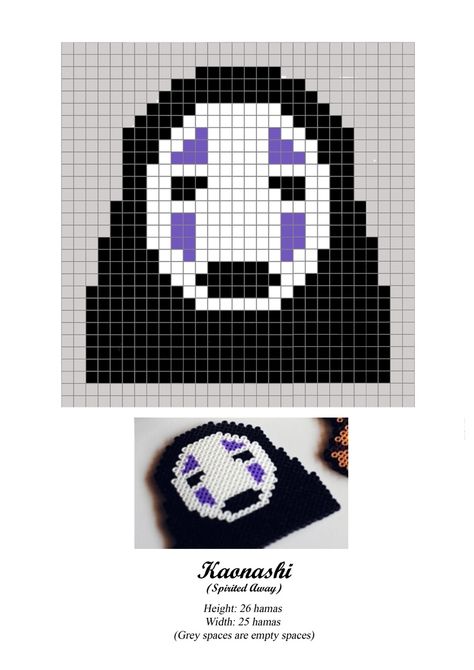 Kaonashi - No Face - Chihiro - Spirited Away - hama beads - pattern Ghibli Pattern, Ghibli Pixel Art, Grille Pixel Art, Cross Stitch Pattern, Hama Beads Design, Pixel Art Grid, Pixel Crochet, Minecraft Pixel Art, Bead Sprite