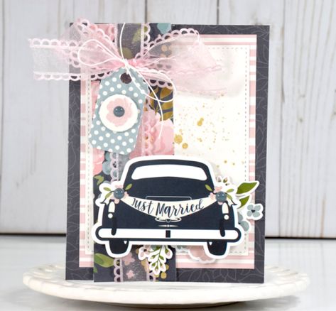 Just Married Card Bridal Card, Wedding Cards Handmade, Echo Park Paper, Wedding Scrapbook, Wedding Anniversary Cards, Engagement Cards, Echo Park, Card Layout, Love Cards