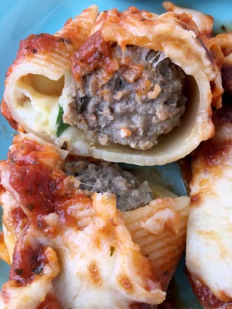 Jumbo Shell Recipes, Stuffed Shells Beef, Meatball Parmesan, Easy Stuffed Shells, Easy Italian Dinner, Easy Meatball, Recipe Pork, Parmesan Meatballs, Stuffed Pasta