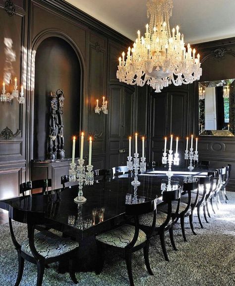 Gothic Dining Room, بيوت ملكية, Black And White Dining Room, Formal Dining Room Sets, Minecraft Decoration, Gothic Kitchen, Black Dining Room, White Dining Room, Luxury Dining Room