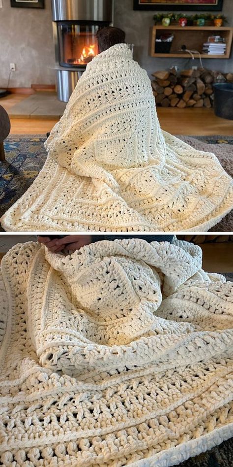 Lion Brand Blanket, Crocheting With Chunky Yarn, Easy Chenille Crochet Blanket, Super Bulky Crochet Pattern Free, Two Strand Crochet Blanket, Throw Blanket Crochet Pattern Free, Center Start Crochet Blanket Pattern, Free Crochet Blanket Patterns For Adults, Crochet Super Bulky Yarn Patterns