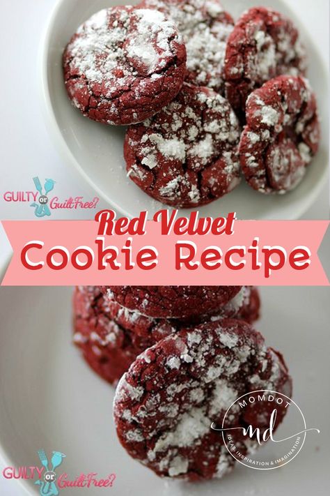 Red Velvet Cookie Recipe Cookie Recipes Gooey, Lemon Velvet Cake, Red Velvet Crinkles, Red Velvet Cookie Recipe, Red Velvet Crinkle Cookies, Cool Whip Cookies, Crinkle Cookies Recipe, Velvet Cookies, Red Velvet Cake Recipe