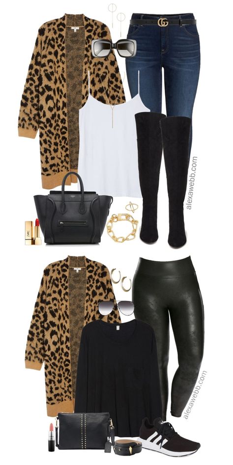 Plus Size Outfits - Nordstrom Anniversary Sale 2019 - Part 2 - Alexa Webb Plus Size Leather Leggings, Leopard Cardigan Outfit, Leather Leggings Plus Size, Plus Size Herbst, Cardigan Outfit Ideas, Short Plus Size Fashion, Plus Size Leather, Plus Size Winter Outfits, Fall Trends Outfits