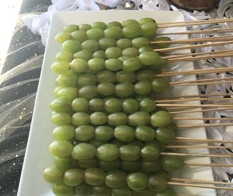 Grapes on a stick by Anointed Grapes On A Stick, Champagne Party, Green Grapes, On A Stick, A Stick, Finger Foods, Cheese Board, Grapes, Baby Shower