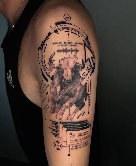 101 Best Charging Bull Tattoo Ideas That Will Blow Your Mind! 16 Outsons Charging Bull Tattoo, Bull Tattoo Men, Bull Rider Tattoo, Bull Tattoo Ideas, Ox Tattoo, Taurus Bull Tattoos, Halo Tattoo, Bull Skull Tattoos, Bull Tattoo