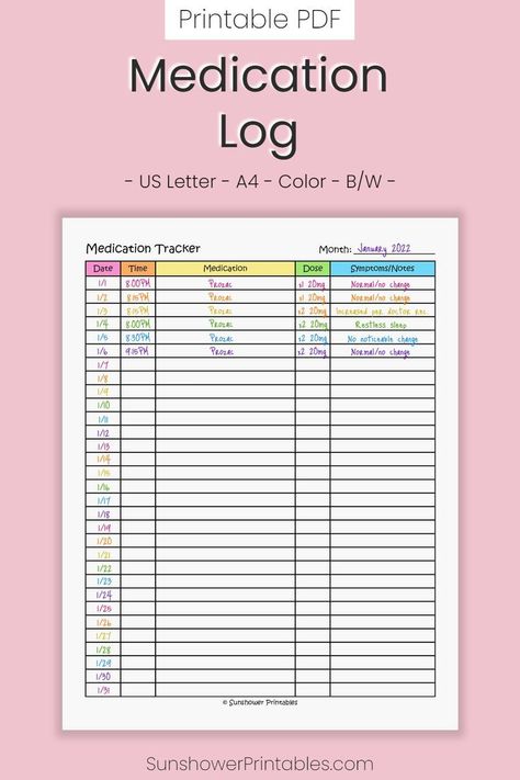 Medication Chart Printable, Medicine Tracker, Family Organization Wall, Family Emergency Binder, Monthly Tracker, Medication Log, Medical Binder, Medication List, Emergency Binder