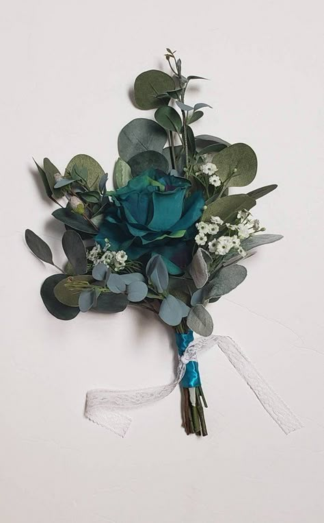 Teal Wedding Flowers, Eucalyptus Bouquet, Rose Bridesmaid Bouquets. Beach Wedding, Silk Flowers, Bab Teal Wedding Bouquet, Wedding Flowers Eucalyptus, Teal Green Wedding, Teal Wedding Flowers, Teal Wedding Theme, Dark Teal Weddings, Teal Bouquet, Rose Bridesmaid Bouquet, Silk Flower Bridal Bouquet