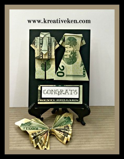 Ken's Kreations: WEDDING MONEY CARD Cricut Engagement, Origami Clothing, Origami Wedding Invitations, Money Folding, Folded Money, Folding Money, Wedding Gift Money, Funny Wedding Gifts, Dollar Origami