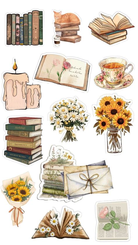 figuras Aesthetic Vintage Journal Stickers, Cottagecore Stickers Aesthetic, Aesthetic Journaling Stickers, Printable Designs For Journal, Reading Stickers Aesthetic, Digital Journal Stickers Aesthetic, Stickers Printable Flowers, Aesthetic Vintage Stickers Printables, Book Stickers Free Printable