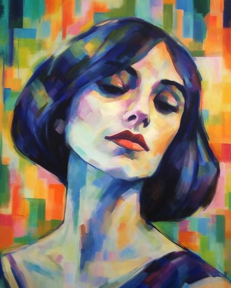 Funky Portrait Art, Expressionistic Portraits, Fauvism Portrait, Expressionist Portraits, Canva Idea, Face Art Painting, Fauvist Art, Fauvism Art, Portrait Women