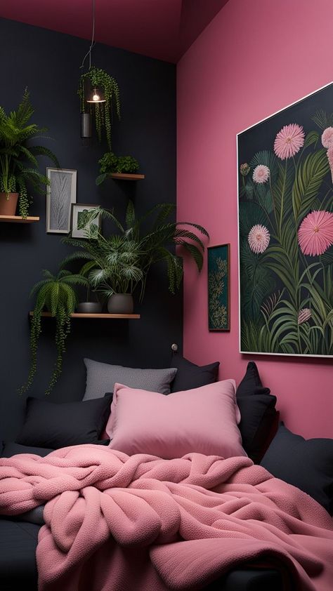 Enchanted Pink Forest: Nature-Inspired Bedroom Magic Room Decor Living Room, Pink Bedroom Decor, Furniture Bathroom, Dark Home Decor, Dekorasi Kamar Tidur, Pink Bedrooms, Room Makeover Bedroom, Pink Bedroom, Furniture Bedroom