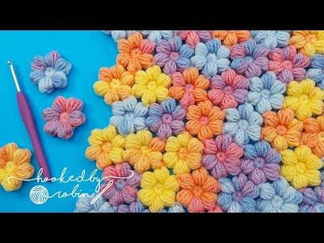 Crochet Puff Flowers & How to Join As You Go - NO SEWING! 🌸 - YouTube Puff Flower, Crochet Puff Flower, Octopus Crochet Pattern, Crochet Snowflake Pattern, Gilet Crochet, Yarn Flowers, Crochet Blanket Designs, Easy Crochet Projects, Flower Motifs