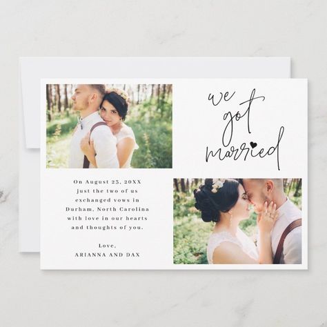 We Got Married 2-Photo Script Heart Announcement  Zazzle We Got Married Announcement, Shop Wedding Reception, Heart Text, We Eloped, Wedding Announcements Photos, Script Heart, Elopement Party, Wedding Announcement Cards, Marriage Announcement