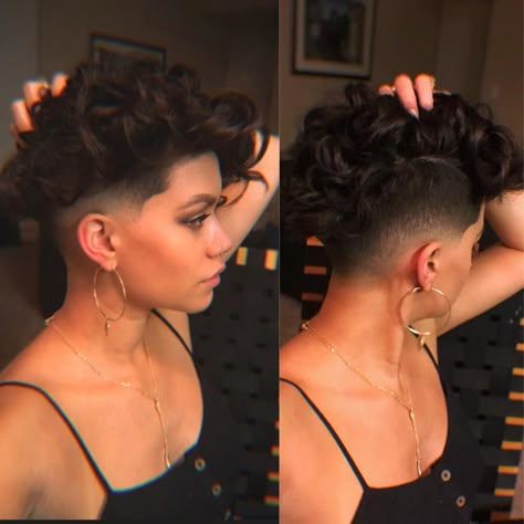 Pixie shaved undercut fade short haircut brunette curls Orlando stylist hair inspiration ideas curly hair 2a curl Short Haircut Brunette, Shaved Curly Hair, Brunette Curls, Undercut Curly Hair, Haircut Brunette, Edgy Short Haircuts, Undercut Fade, Curly Pixie Hairstyles, Curly Undercut