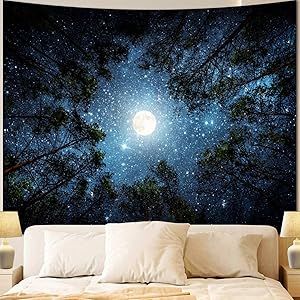 Apdidl Forest Galaxy Starry Tapestry for Bedroom Ceiling, Blue Space Night Starry Sky Moon Stars Tapestry Aesthetic, Tree Forest Milky Way Backdrop Wall Hanging for Dorm Living Room Decor (51" X 60") Tapestry Bedroom Aesthetic, Forest Room Decor, Forest Galaxy, Cottage Goth, Dorm Living Room Decor, Night Starry Sky, Tapestry Aesthetic, Tapestry For Bedroom, Space Tapestry