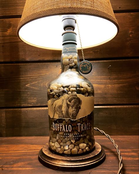 Liquor Bottle Lamps, Whiskey Bottle Crafts, Buffalo Trace Bourbon, Diy Bottle Lamp, Alcohol Bottle Crafts, Liquor Bottle Lamp, Bourbon Room, Bourbon Bottle, Bottle Lamps