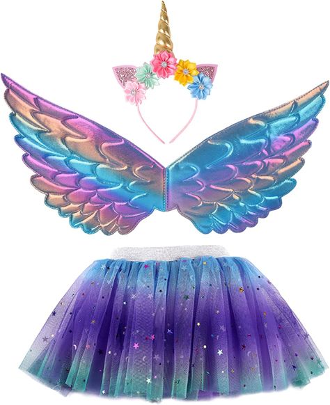 Unicorn Fairy Costume, Unicorn Outfit Kids, Halloween Birthday Party Favors, Unicorn Dresses, Unicorn Costume Kids, Princess Dress Patterns, Princess Costume Kids, Fairy Wings Costume, Rainbow Costumes