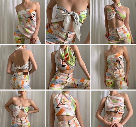 How To Tie A Scarf Shirt, Scarf Top Outfit, Diy Clothes Tops, Scarf Styling, Scarf Diy, Clothes Hacks, Diy Fashion Scarf, Silk Scarf Style, Ways To Wear A Scarf