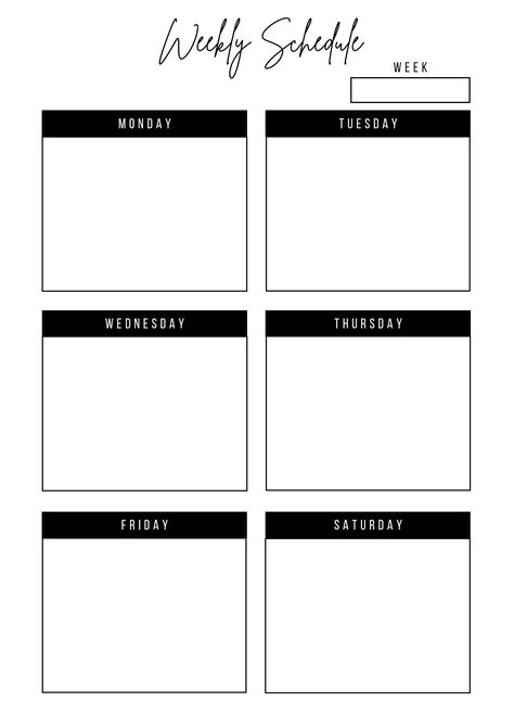 Weekly Planner Aesthetic Template, Schedule Templates Aesthetic Landscape, Weekly Schedule Template Aesthetic, Blank Weekly Schedule, Weekly Planner Template Minimalist, Simple Daily Planner, Daily Work Planner, Simple Weekly Planner, Free Daily Planner