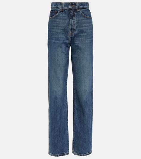 Albi High-Waisted Slim Jeans in Blue – Khaite | Mytheresa Khaite Jeans, High Rise Straight Jeans, Celebrity Look, Jean Slim, Slim Jeans, Jeans Slim, Jeans Style, Straight Jeans, Designing Women