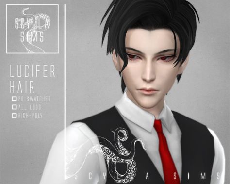 Scylla Sims 4 Mafia Cc, Obey Me Lucifer, Sims4 Mod, Hair Ts4, Male Sims, Sims 4 Hair Male, Ts4 Mods, Sims 4 Anime, Obey Art