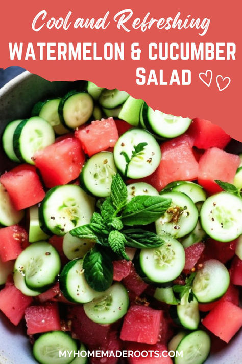 Whether you're looking for an easy summer salad recipe, pool party food, or 4th of July recipes, this cool and refreshing Watermelon Cucumber Salad is just what you need. With juicy sweet watermelon and criunchy cucumber in a tart, minty vinaigrette, it's the perfect summertime fare. Health 4th Of July Food, Watermelon Appetizers For Party, Sides For Pool Party, Watermelon And Cucumber Salad, Spicy Watermelon Salad, 4th Of July Healthy Food, Pool Party Lunch Ideas, Summer Birthday Food Ideas, Summer Lunch Ideas For Guests