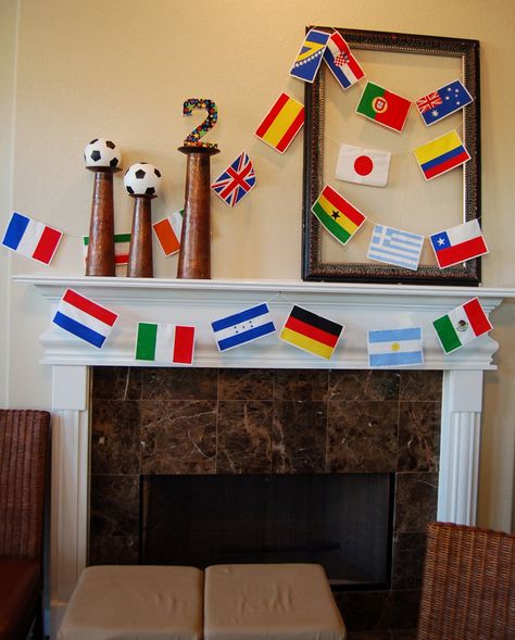 By the Way: A World Cup Party for a 2 year-old's birthday World Cup Decoration Ideas, Cup Decoration Ideas, World Cup Decoration, World Cup Party, Lincoln Birthday, Cup Decoration, Soccer Birthday Parties, Soccer Theme, Kid Parties