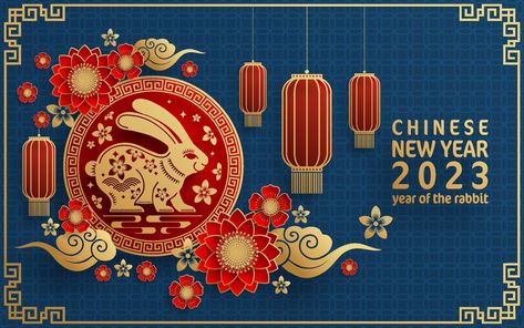 Happy Chinese New Year 2023, Chinese New Year Images, Chinese New Year Wallpaper, Cny Greetings, 2023 Year Of The Rabbit, Chinese New Year Wishes, Chinese New Year 2023, Red Color Background, Chinese New Year Card