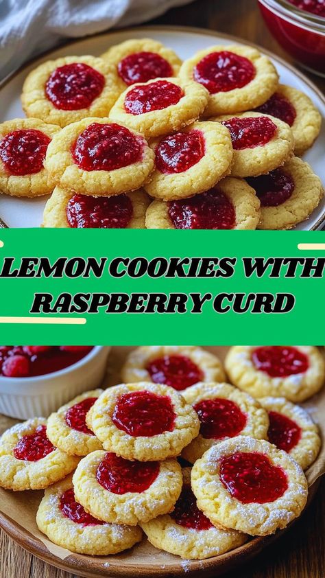 Tangy and sweet, these Lemon Cookies with Raspberry Curd are the perfect treat! 🍋❤️ Soft, buttery lemon cookies are topped with a luscious homemade raspberry curd for a dessert that’s as beautiful as it is delicious. Perfect for holidays, tea parties, or gifting! Pin this recipe and make these vibrant, crowd-pleasing cookies today! #LemonCookies #RaspberryCurd #BakingIdeas Raspberry Curd, Lemon Curd Recipe, Tea Party Food, Buttery Cookies, Lemon Cookies, Creamy Cheesecake, Decadent Chocolate, Chocolate Treats, Easy Baking Recipes