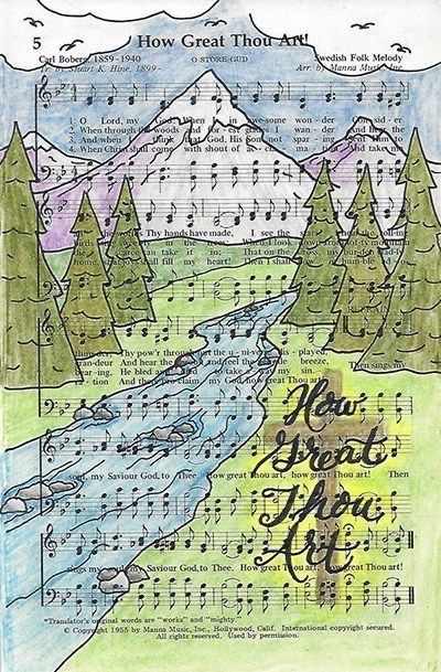 Hymnal Page Crafts Hymn Art, How Great Thou Art Wallpaper, How Great Thou Art, Music Sheet Art, Hymnal Crafts, Hymnal Art, Creative Bible Journaling, Christian Hymns, Sheet Music Crafts