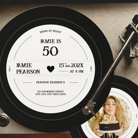 Vintage Vinyl Record Milestone Birthday Invitation Birthday Invitation Card Ideas, Adult Birthday Ideas, Milestone Birthday Invitations, Funny Invitations, Invitation Card Ideas, Monogram Invitation, Invitations Graduation, Bachelorette Party Invitation, 60th Birthday Invitations