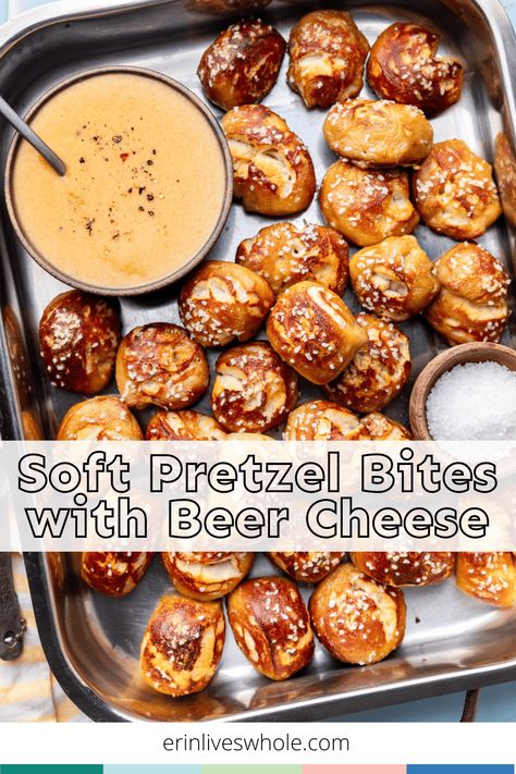 This soft pretzel recipe is perfect for game day, served with homemade beer cheese that’ll have your tastebuds singing! Make this savory snack to serve or anytime the craving strikes. Homemade Beer Cheese, Pretzels With Beer Cheese, Soft Pretzel Bites Recipe, Gluten Free Gingerbread Men, Pretzel Bites Recipe, New Years Eve Snacks, Whole Recipes, Freezer Fudge, Soft Pretzel Bites