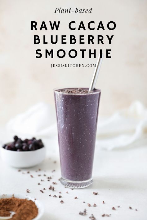 Smoothie With Cacao Powder, Smoothie With Cocoa Powder, Blueberry Chocolate Smoothie, Cacao Smoothie Recipes, Blueberry Smoothie Recipe Healthy, Cacao Nibs Smoothie, Cocoa Smoothie, Cacao Powder Recipe, Walnut Smoothie