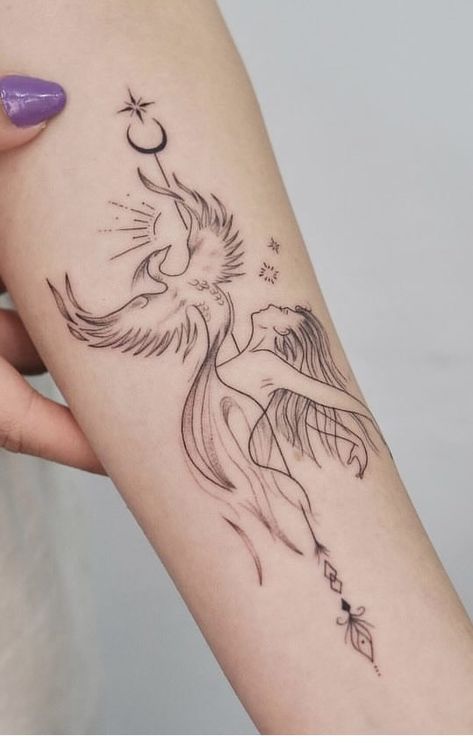 Phoenix Feather Tattoos, Rebirth Tattoo, Fenix Tattoo, Rising Phoenix Tattoo, Feminine Shoulder Tattoos, Small Phoenix Tattoos, Mythical Bird, Chinese Symbol Tattoos, Phoenix Tattoos