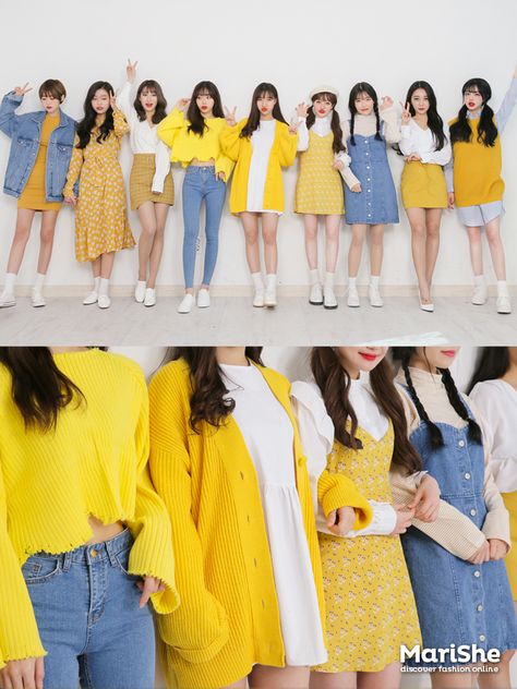 Korean Similar Fashion | Official Korean Fashion Korean Outfits Casual, Sunshine Outfit, Korean Fashion Ideas, Korean Fashion Outfits, Traje Casual, Yellow Outfit, Korean Fashion Trends, Ulzzang Fashion, Themed Outfits