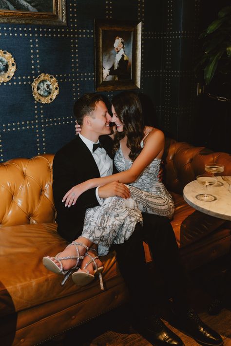 Engagement Pictures At Bar, Engagement Photos Bar Ideas, Dallas Arboretum Engagement Photos, New Orleans Engagement Photos, Speakeasy Engagement Photos, Engagement Restaurant, Restaurant Engagement Photos, Bar Engagement Shoot, Dinner Photoshoot