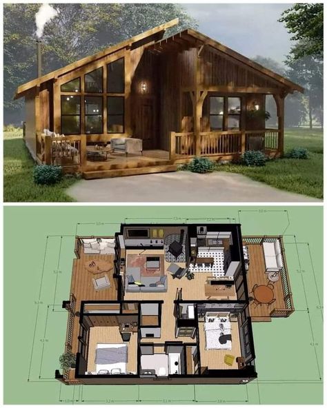 Mini House Plans, Small House Blueprints, Small Cottage House Plans, Tiny House Inspiration, Cabin House, Cabin House Plans, Sims House Plans, Sims House Design, Small House Design Plans