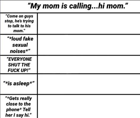 My mom is calling... hi mom meme template How Characters Would React Template, How Would Your Oc React, Drawing Ideas Dragon, Art Middle School, Template Character, Art Assessment, Alignment Charts, Personality Chart, Hi Mom